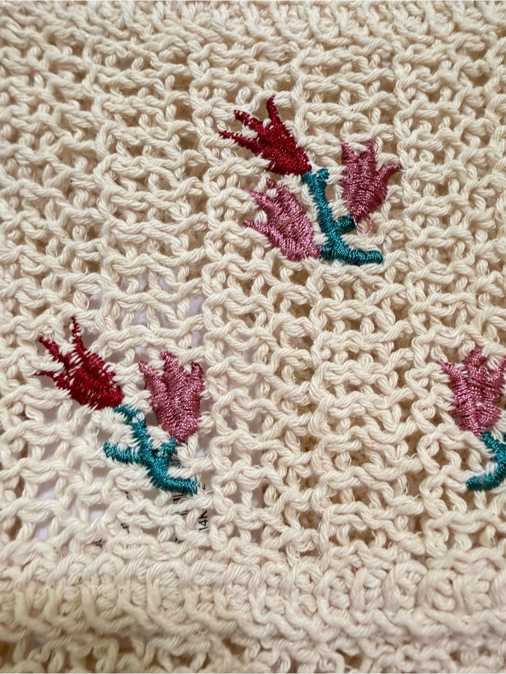 H184 POL OS fit S M Best pp16-18 Cream Crocheted Floral Tank  Pink Teal Embroid - Picture 2 of 7